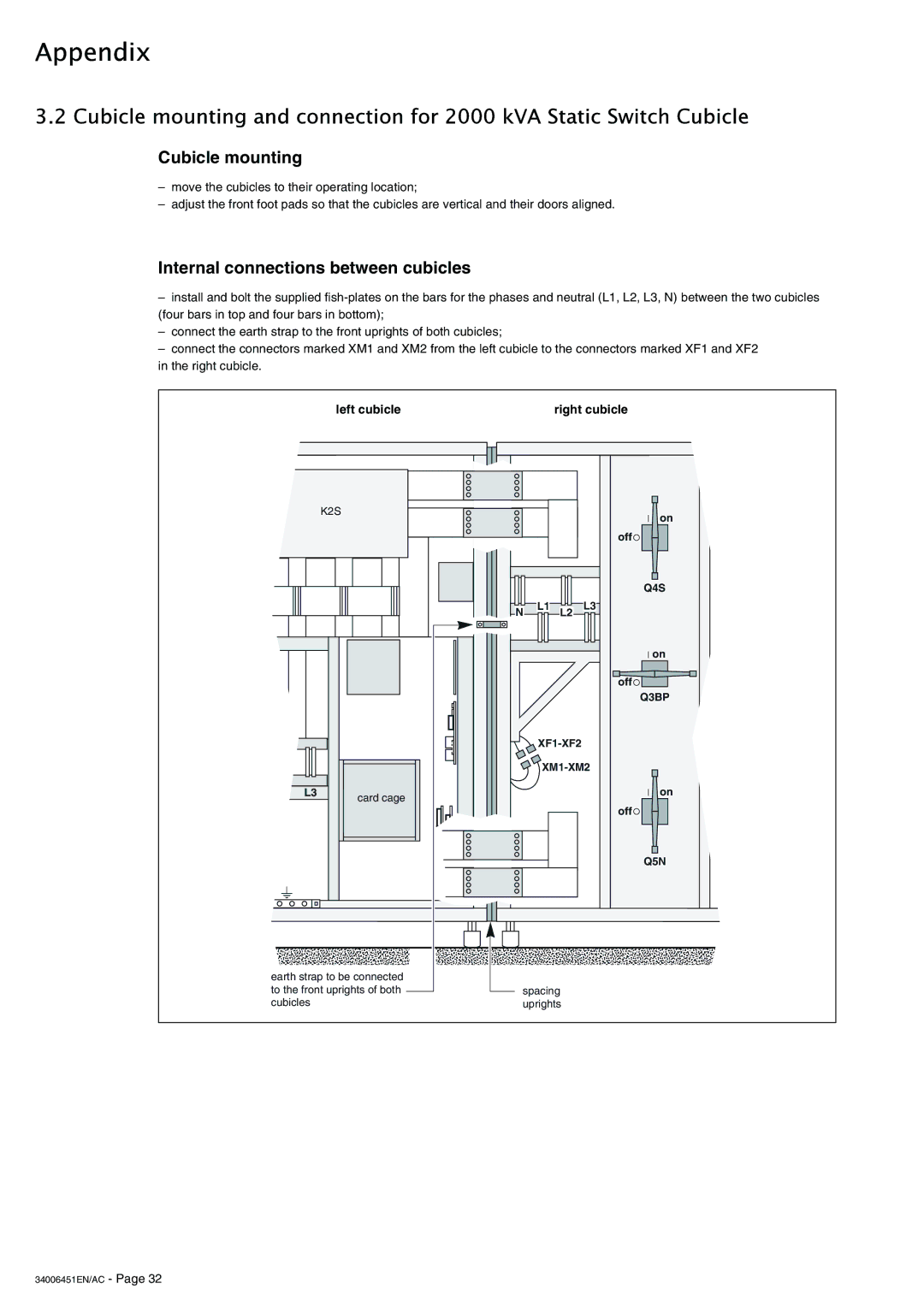 APC 9000 installation manual Cubicle mounting, Left cubicle, Q4S, XF1-XF2 XM1-XM2 