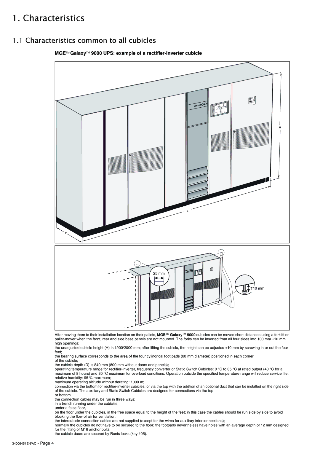 APC 9000 installation manual Characteristics common to all cubicles 