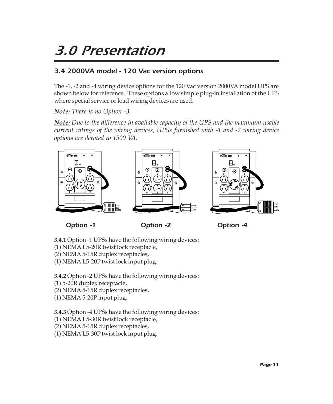 APC 2000XL, 900XL, 600XL user manual 2000VA model 120 Vac version options, Option 