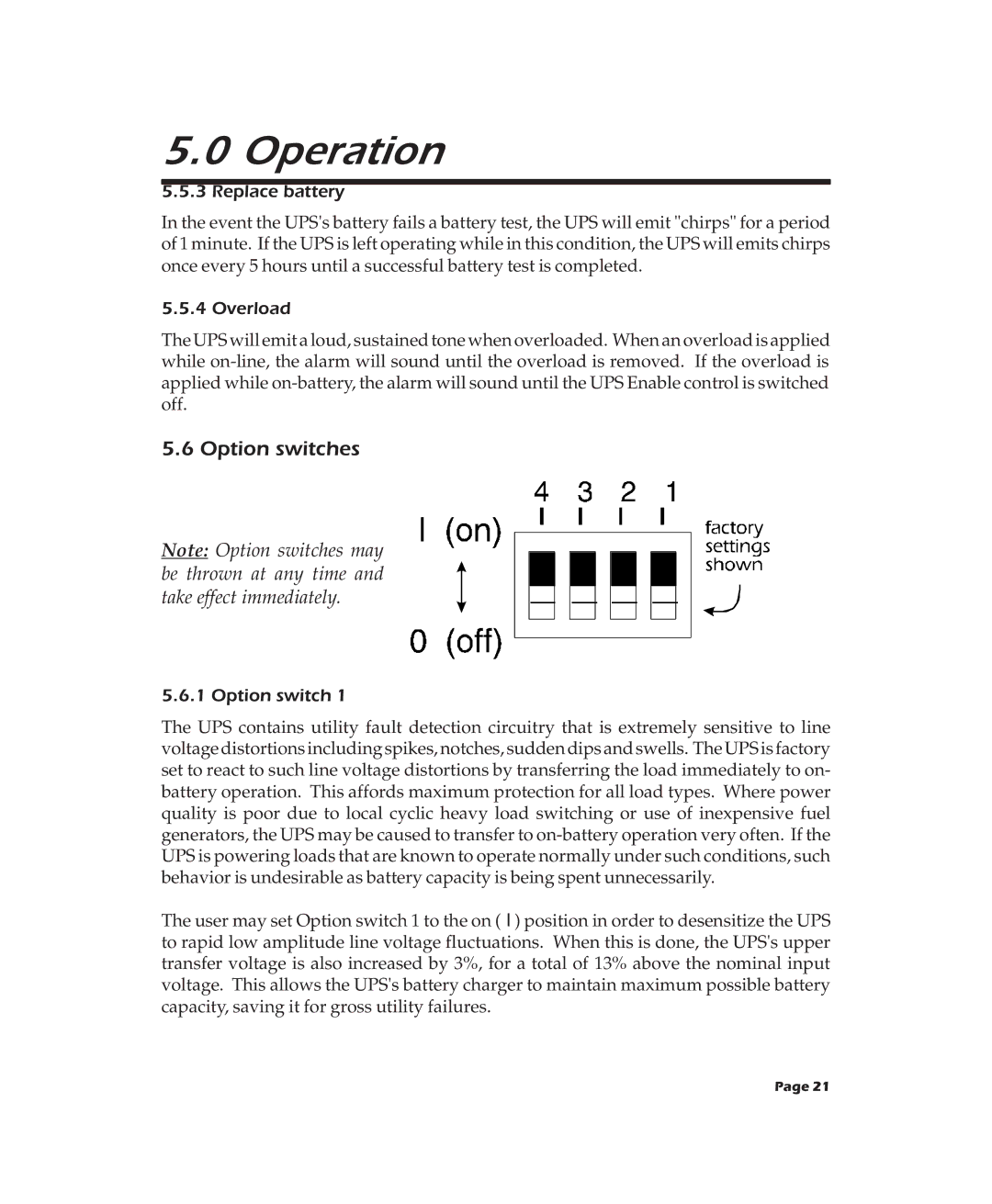 APC 600XL, 900XL, 2000XL user manual Option switches, Replace battery, Overload 