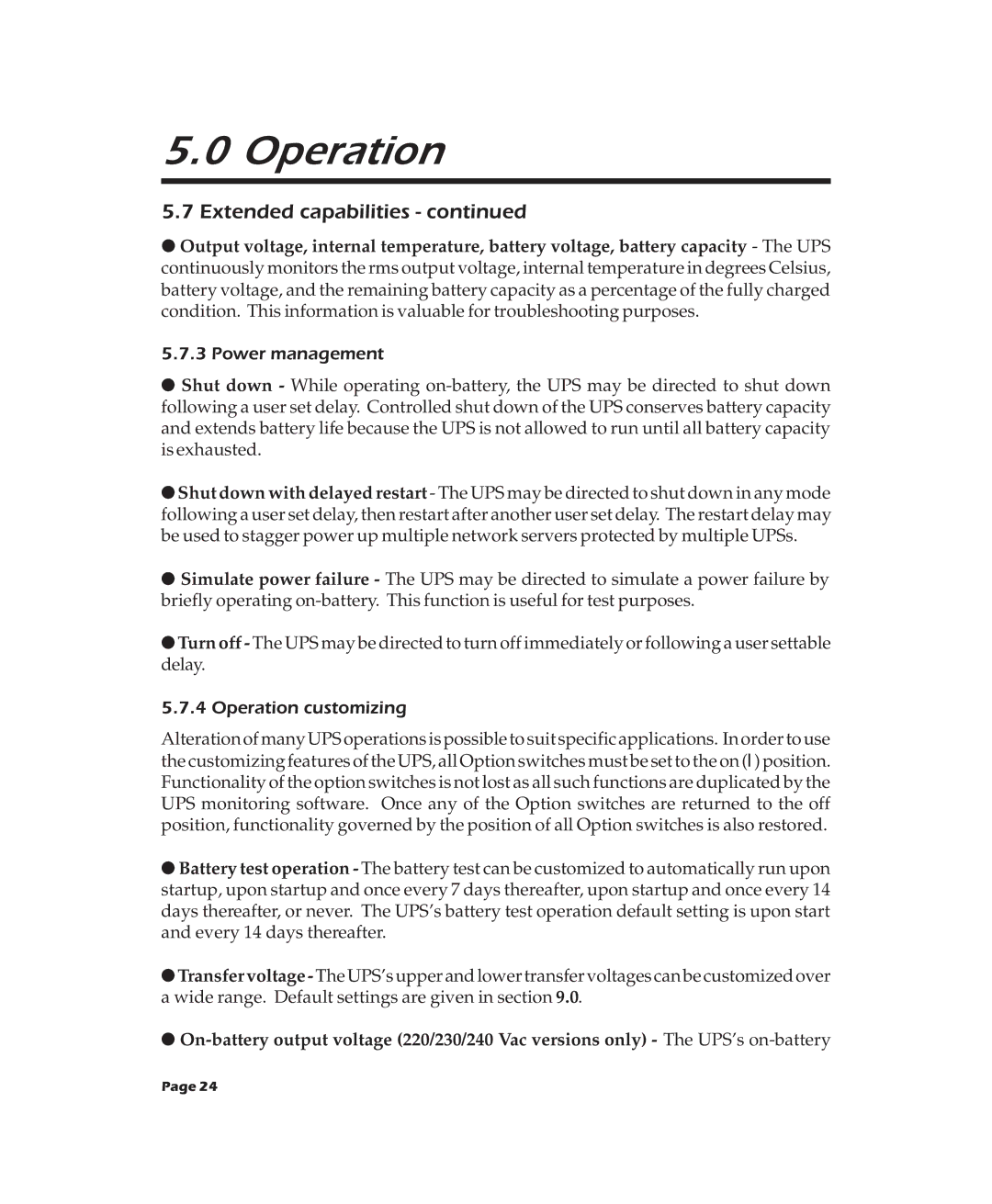 APC 600XL, 900XL, 2000XL user manual Power management, Operation customizing 