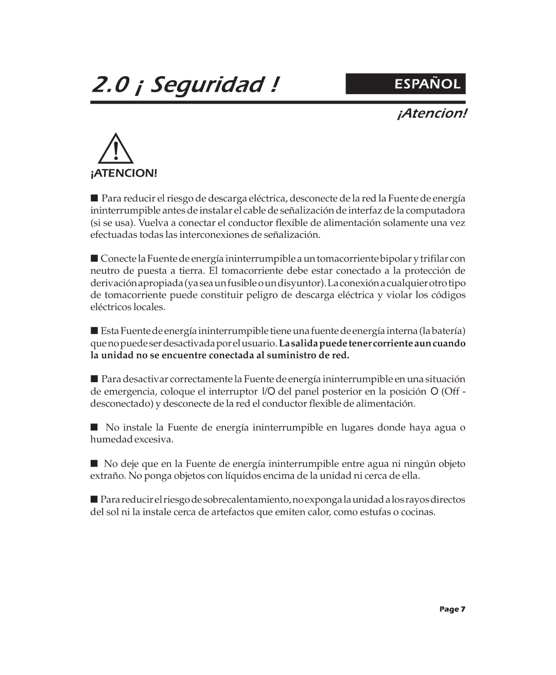 APC 900XL, 2000XL, 600XL user manual ¡ Seguridad 