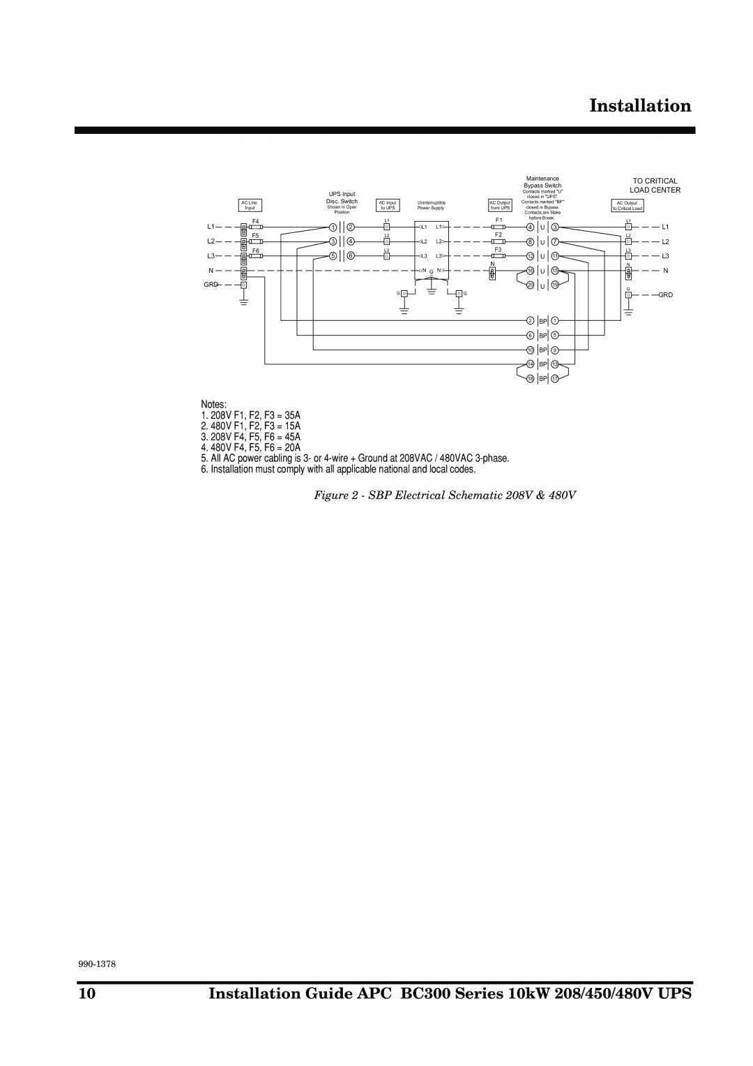 APC 990-1378 manual SBP Electrical Schematic 208V 