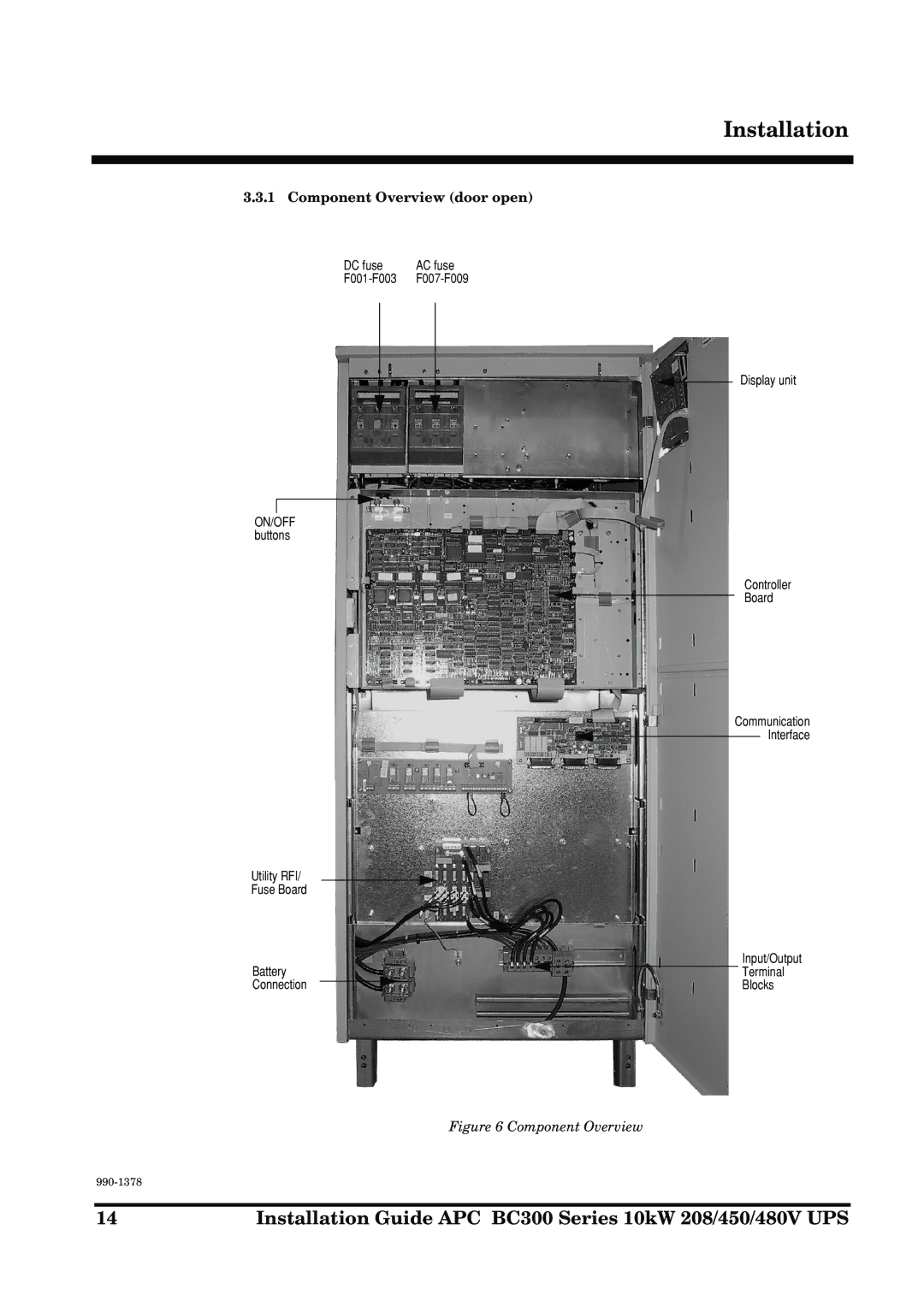 APC 990-1378 manual Component Overview door open 