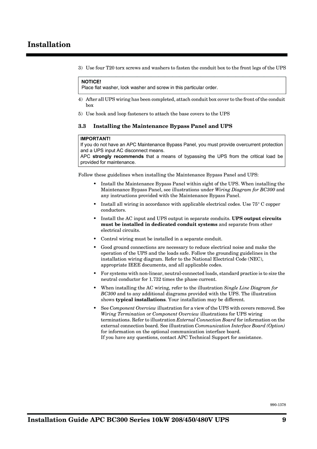 APC 990-1378 manual Installing the Maintenance Bypass Panel and UPS 