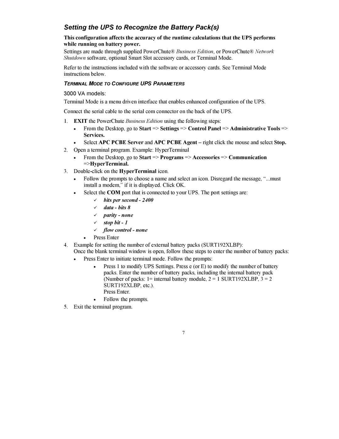 APC 990-1387A user manual Setting the UPS to Recognize the Battery Packs, VA models 