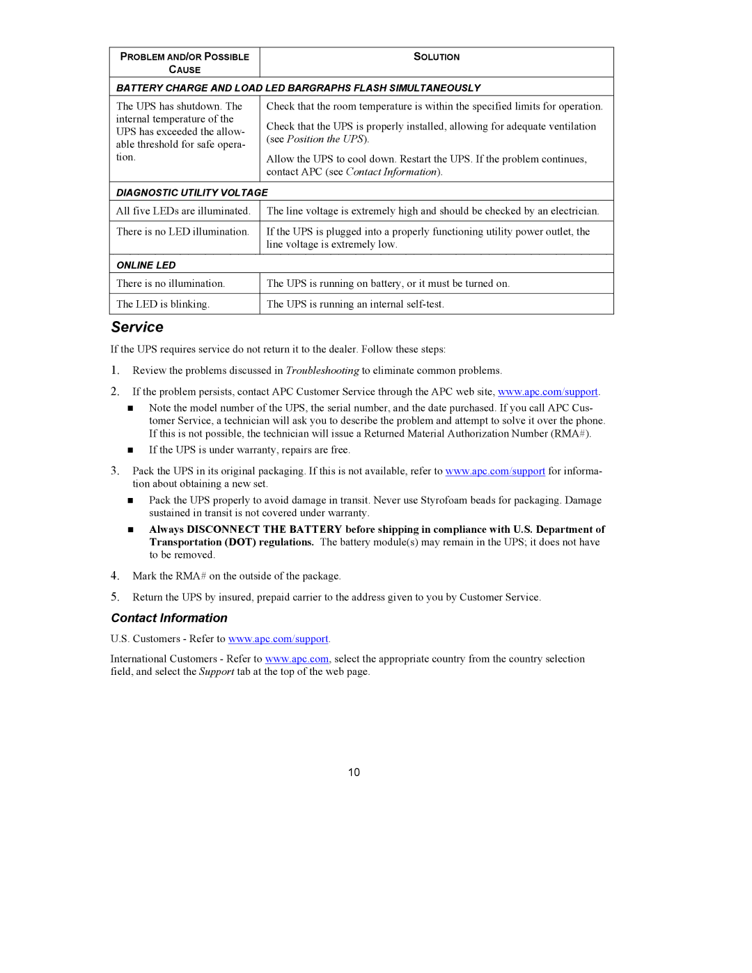 APC 990-1587 user manual Service, Contact Information 