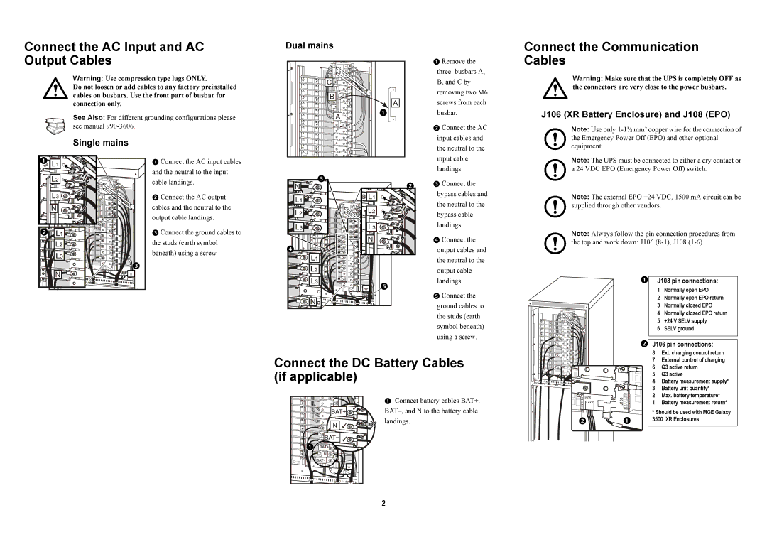 APC 990-2258B-001 Connect the AC Input and AC Output Cables, Connect the Communication Cables, If applicable 