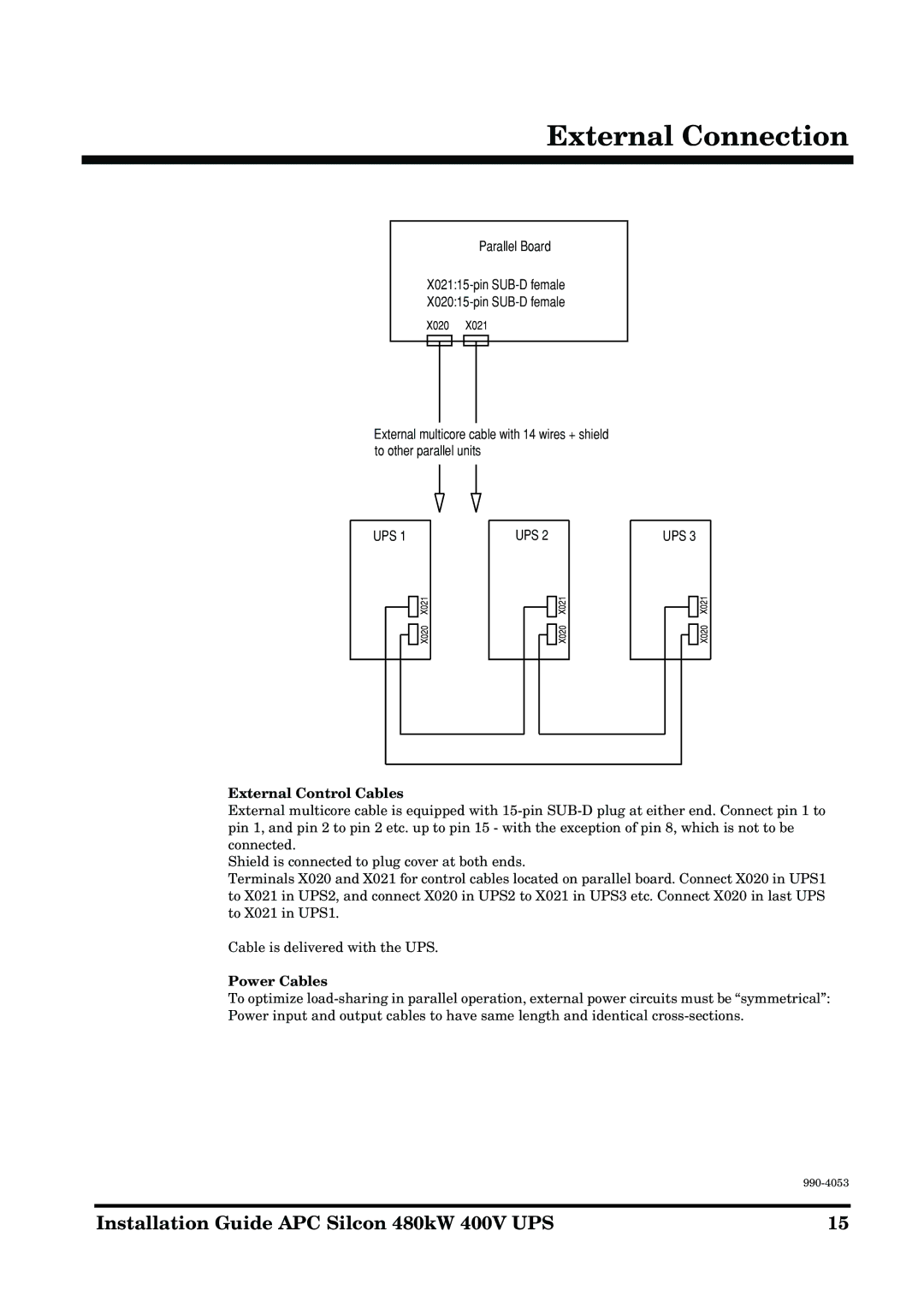 APC 990-4053 manual External Control Cables, Power Cables 