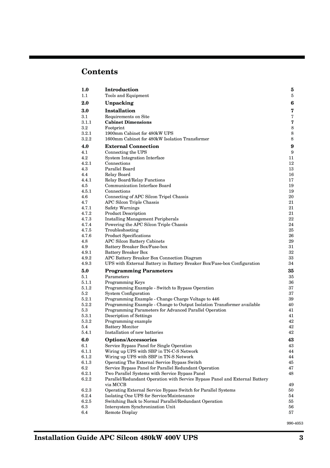 APC 990-4053 manual Contents 