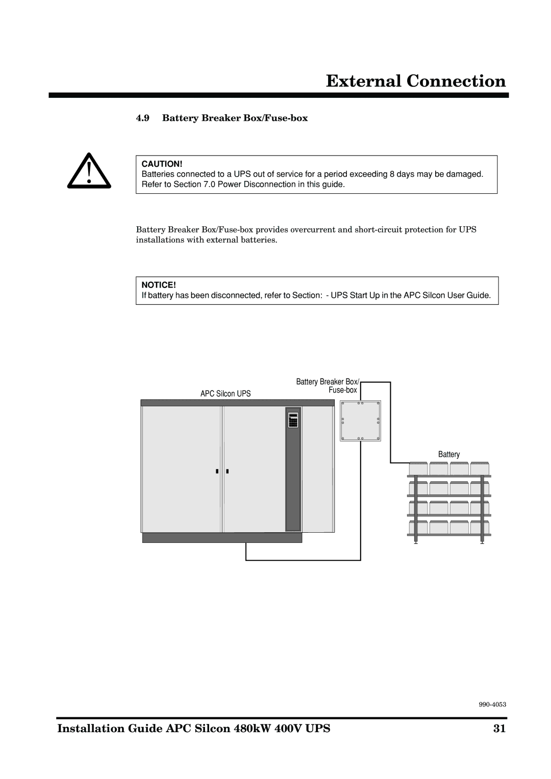 APC 990-4053 manual Battery Breaker Box/Fuse-box 