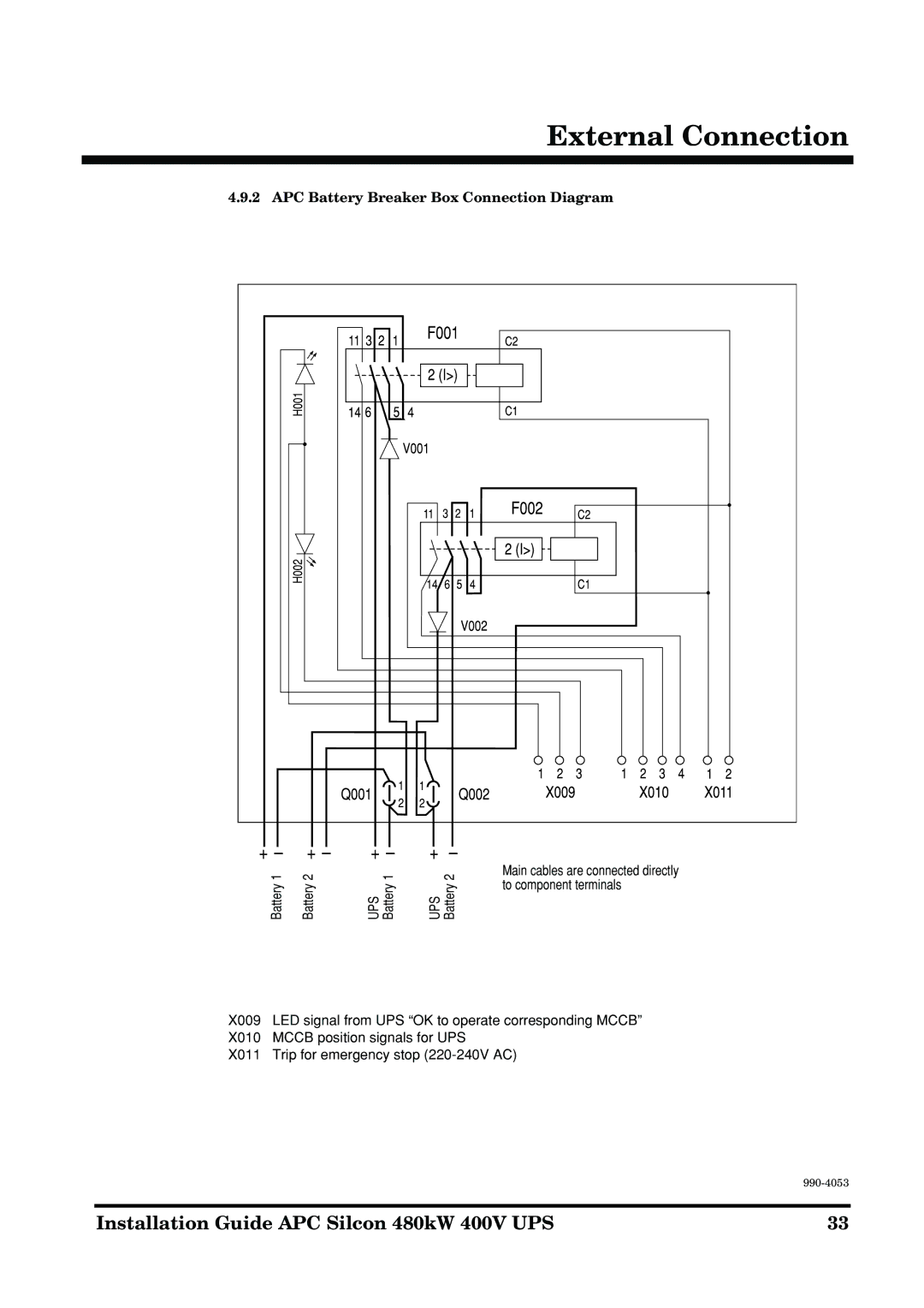 APC 990-4053 manual APC Battery Breaker Box Connection Diagram 