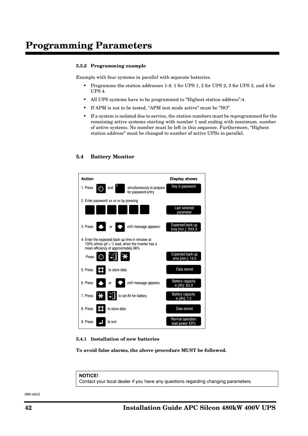 APC 990-4053 manual Battery Monitor, Programming example 