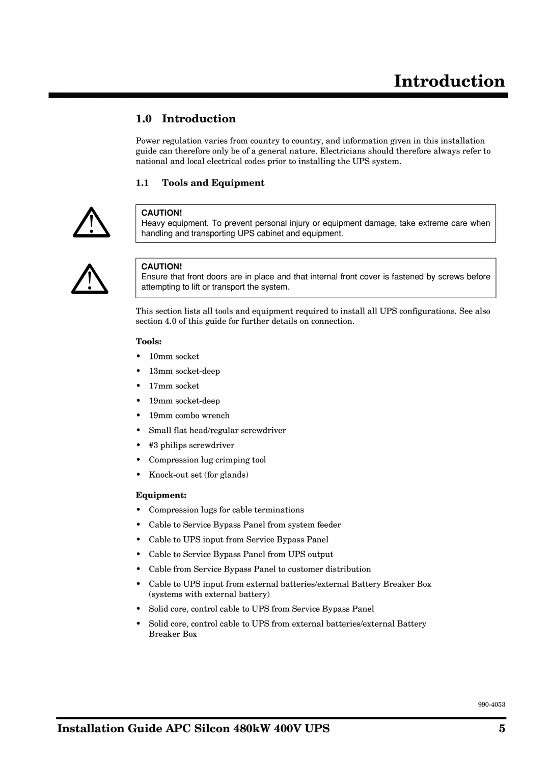 APC 990-4053 manual Introduction, Tools and Equipment 