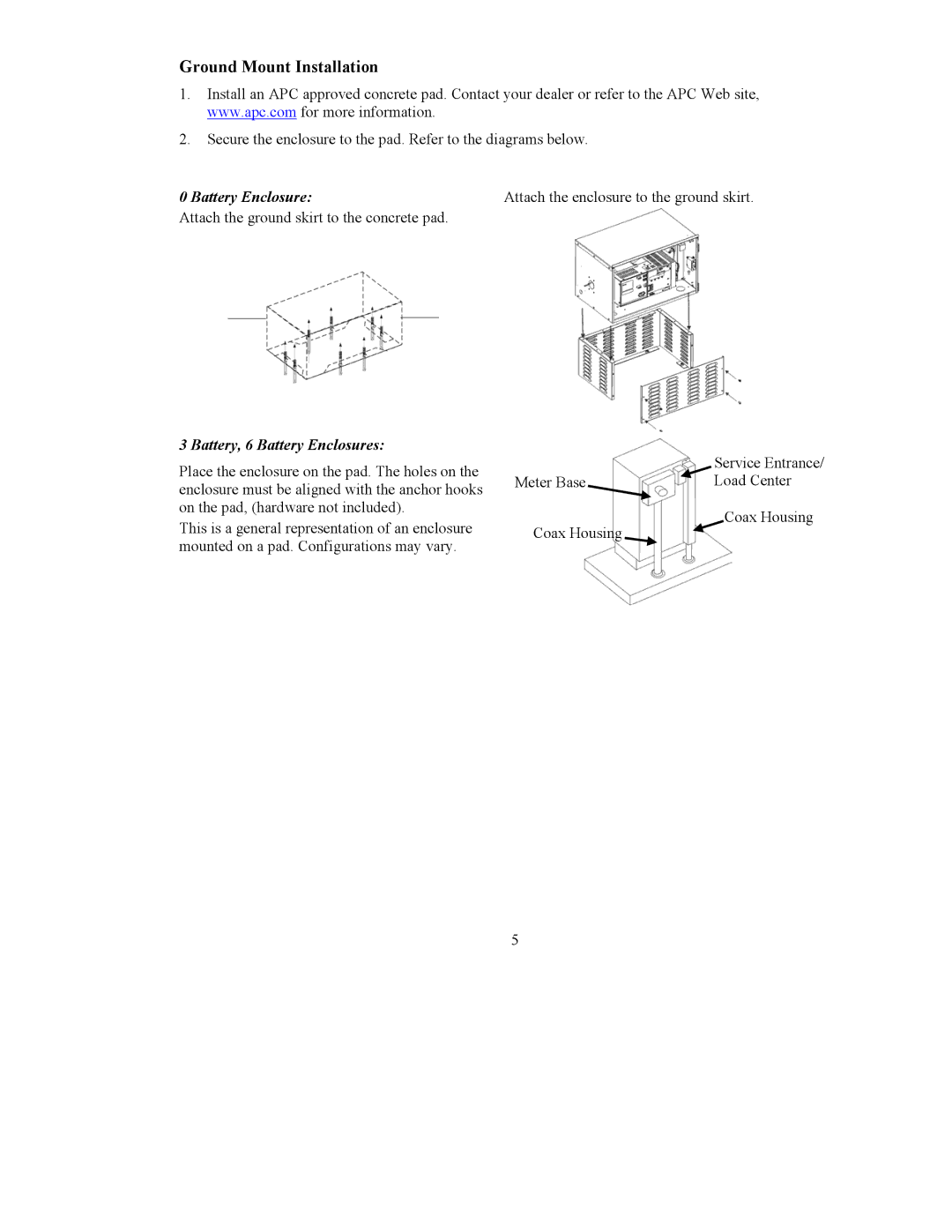 APC 990-5520B user manual Ground Mount Installation, Battery, 6 Battery Enclosures 