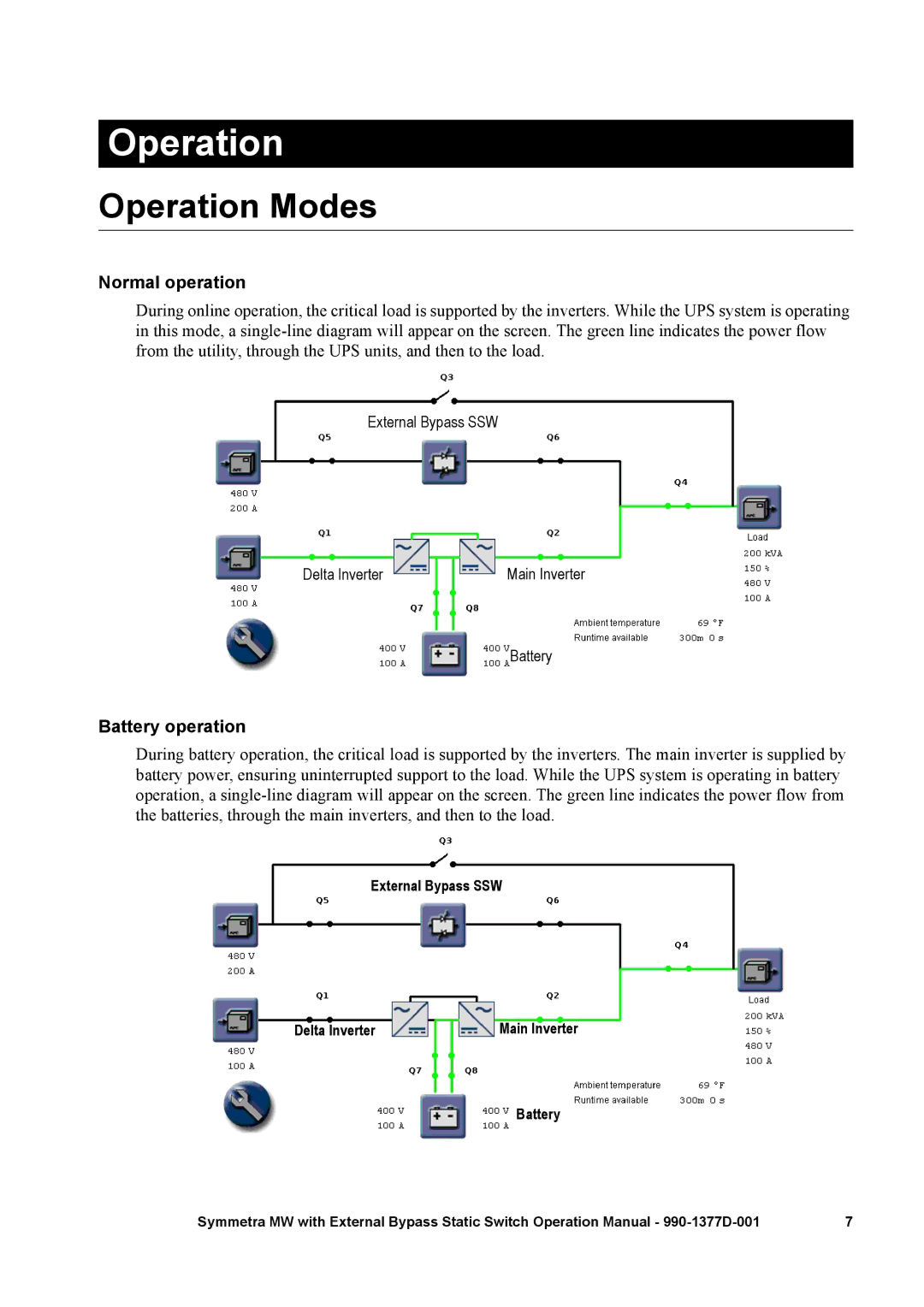 APC 990 manual Operation Modes, Normal operation, Battery operation 