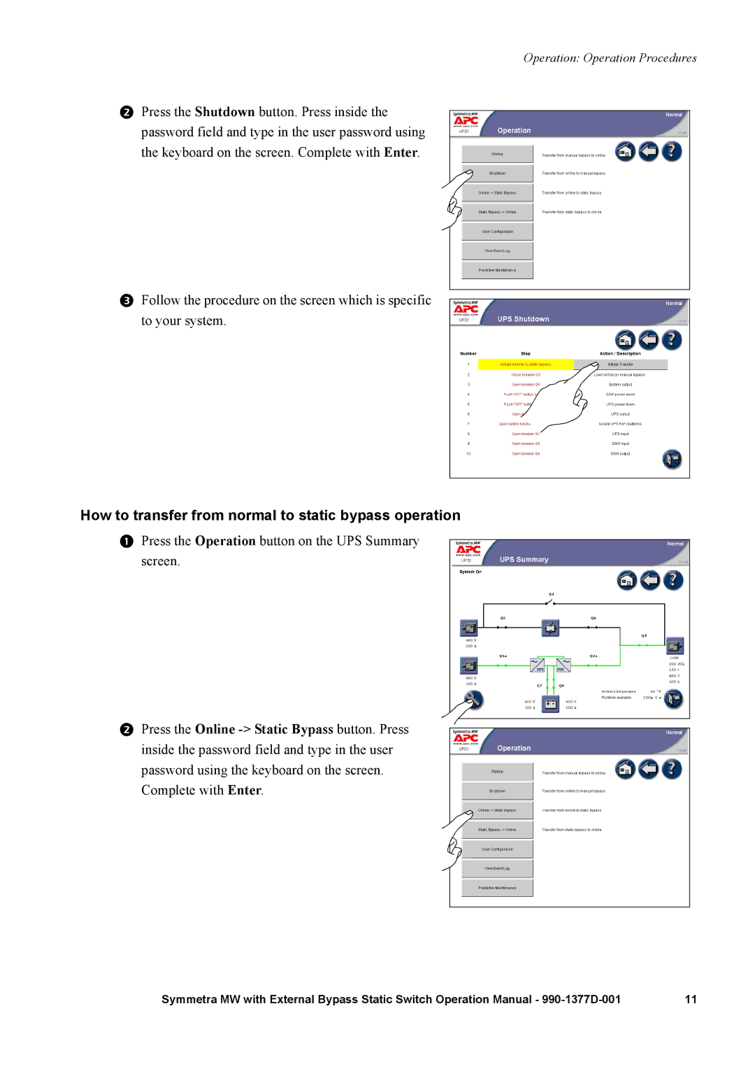 APC 990 manual How to transfer from normal to static bypass operation 