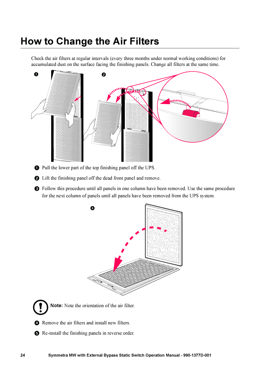 APC 990 manual How to Change the Air Filters 