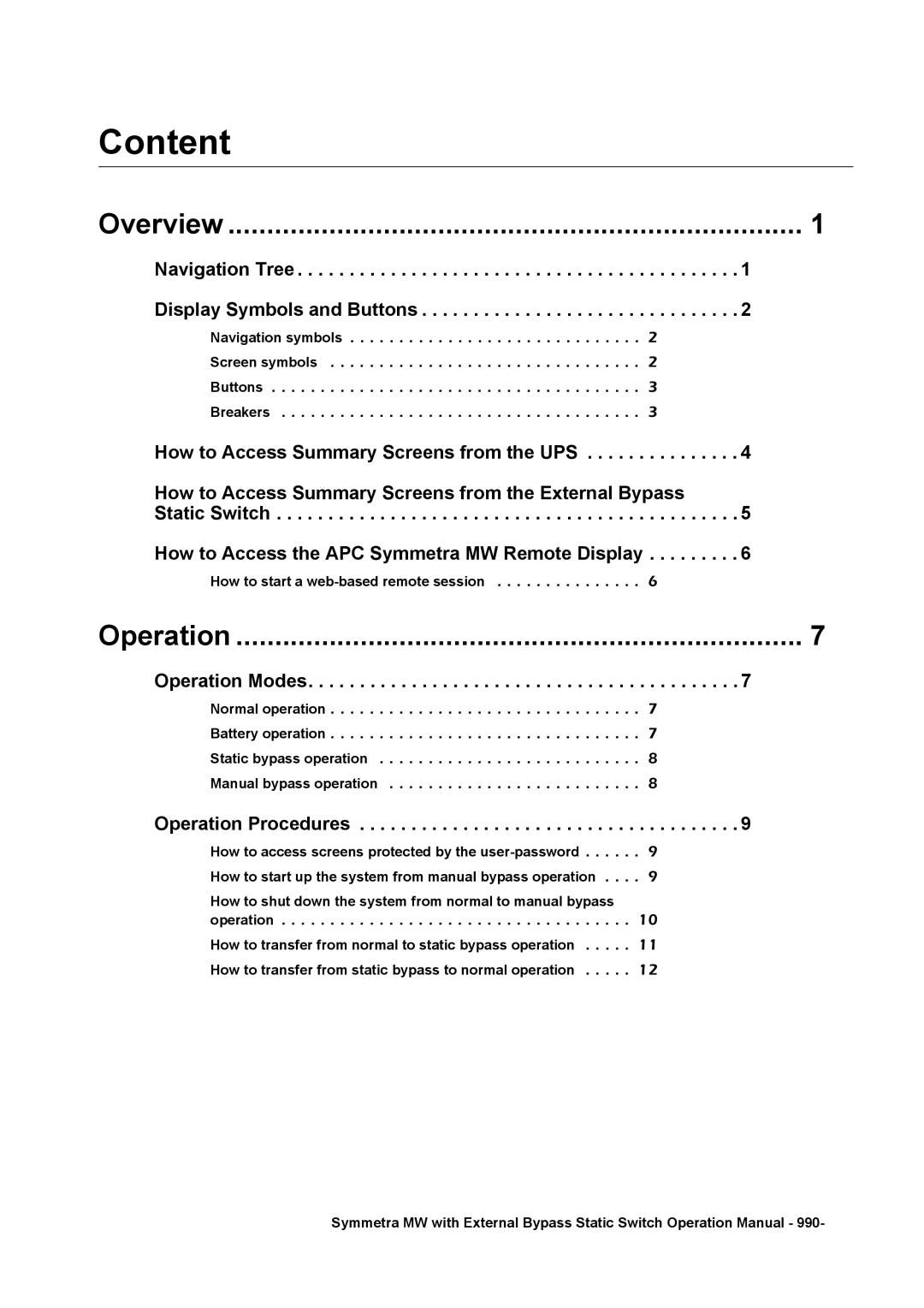 APC 990 manual Content 