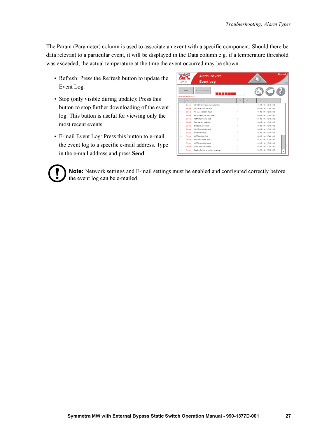 APC 990 manual Troubleshooting Alarm Types 