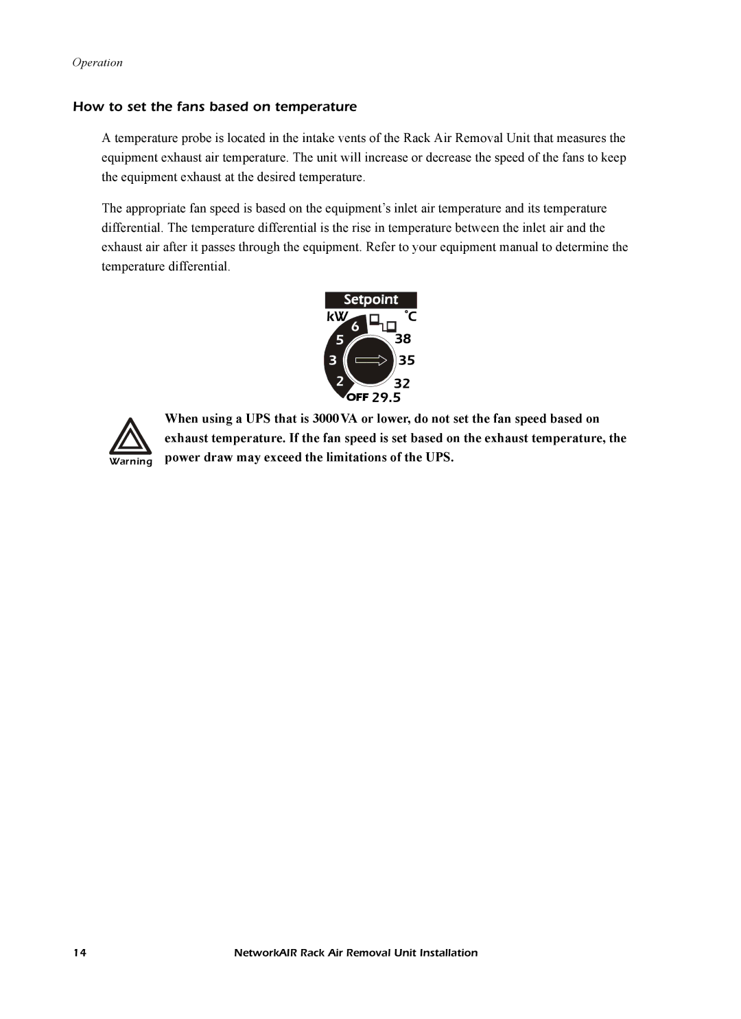 APC ACF102BLK manual How to set the fans based on temperature 