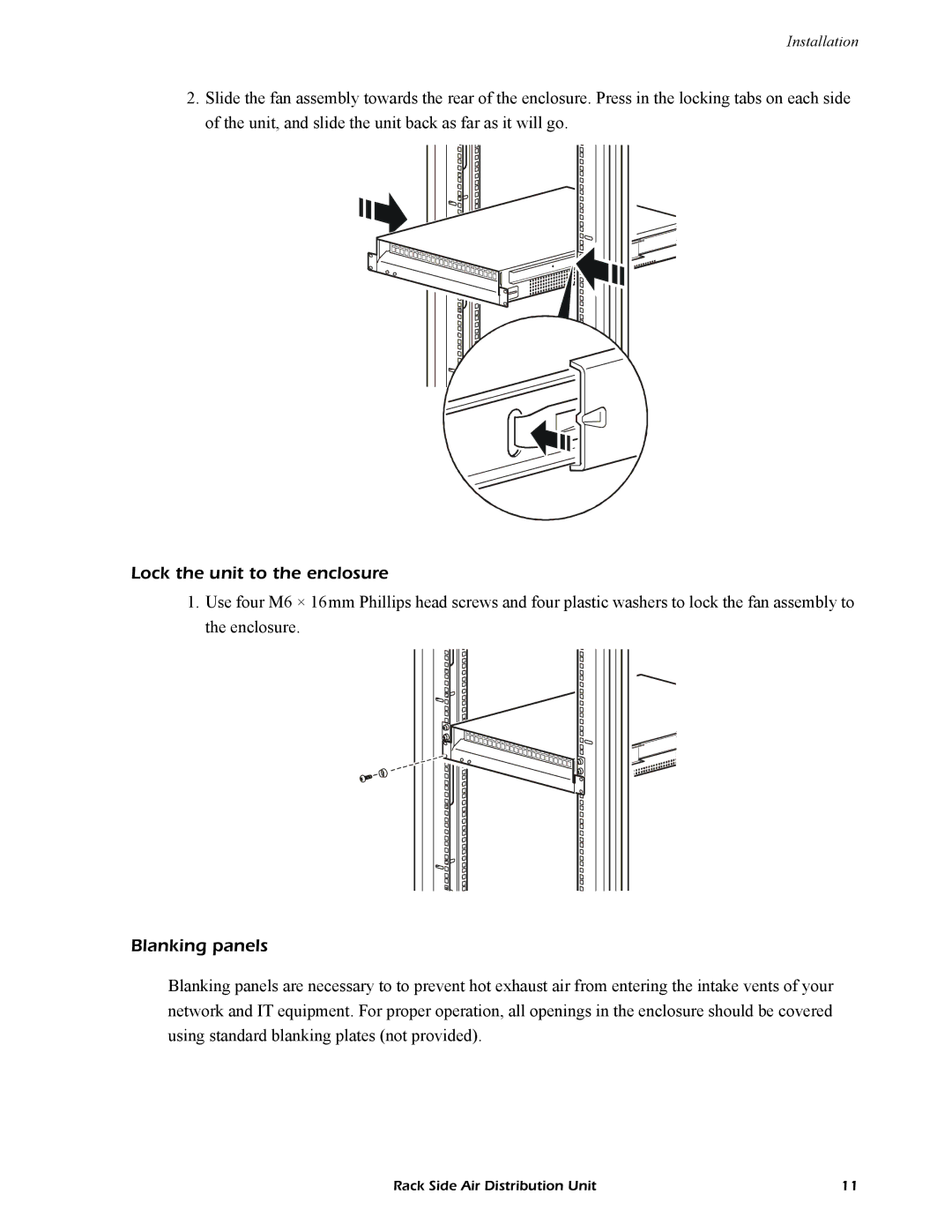 APC ACF202BLK quick start Lock the unit to the enclosure, Blanking panels 