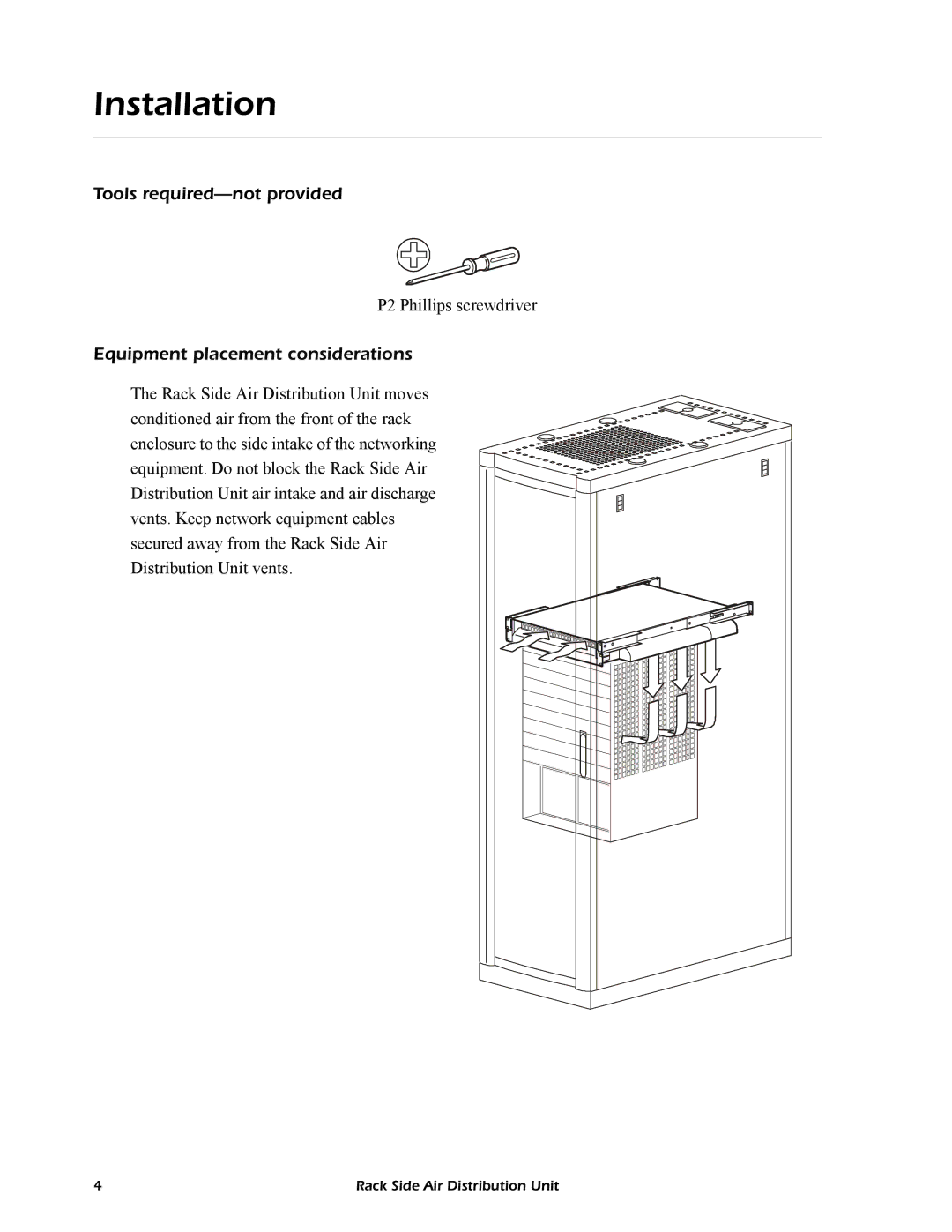 APC ACF202BLK quick start Installation, Tools required-not provided, Equipment placement considerations 