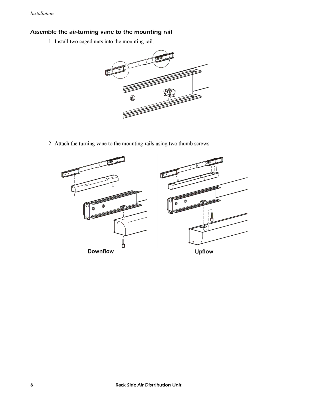 APC ACF202BLK quick start Assemble the air-turning vane to the mounting rail, Downflow 