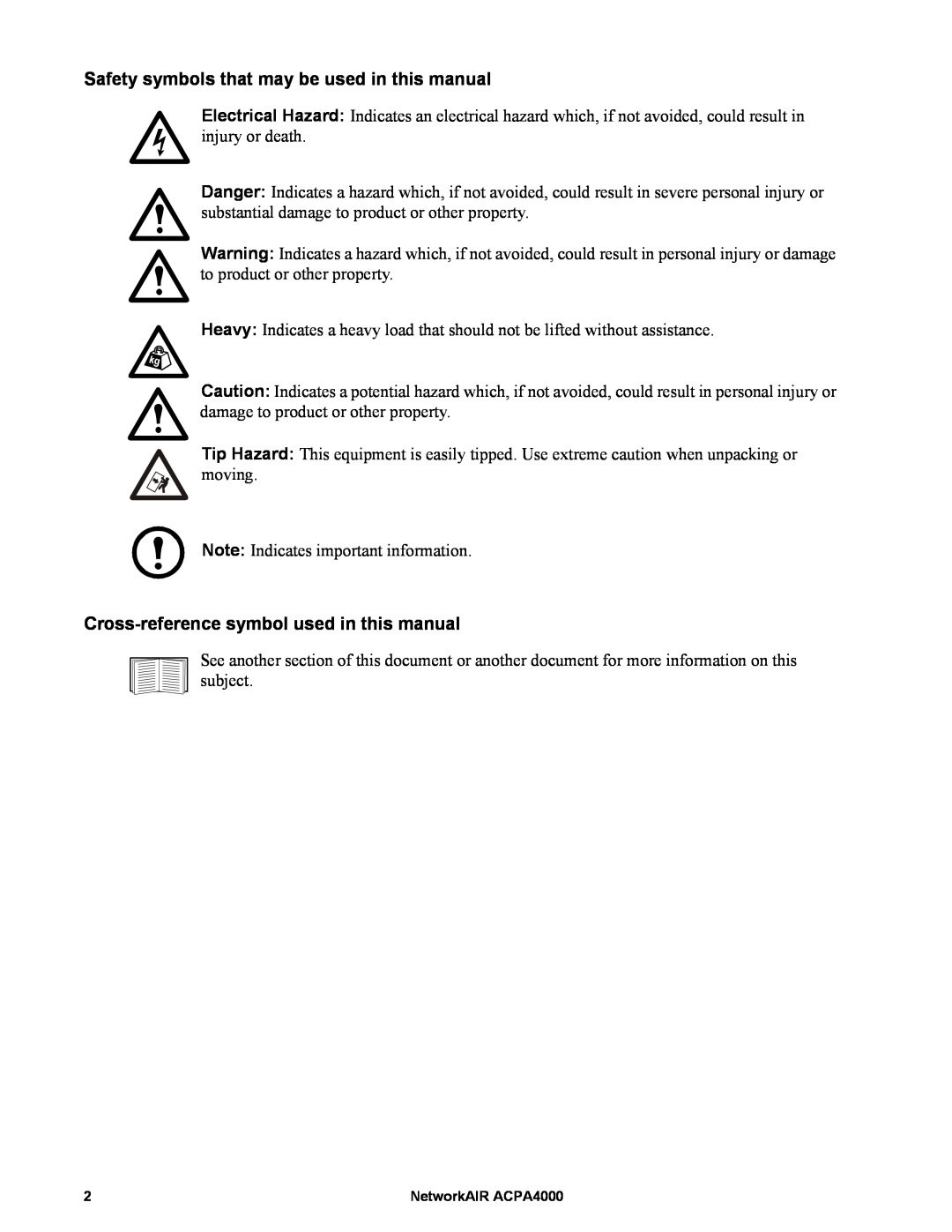 APC ACPA4000 Safety symbols that may be used in this manual, Cross-referencesymbol used in this manual 