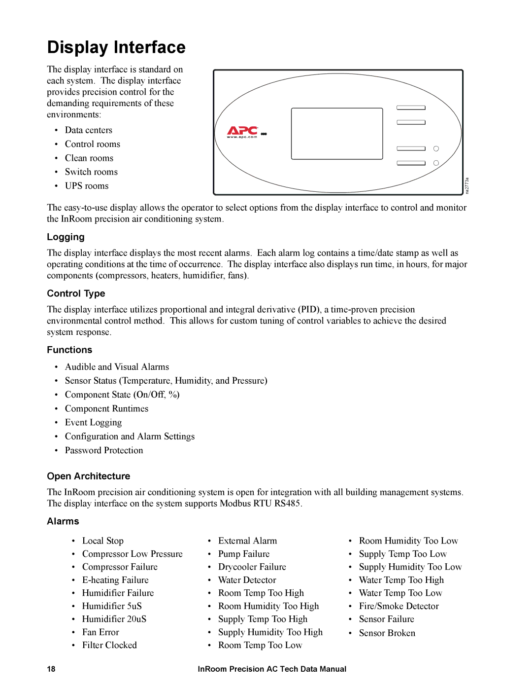 APC ACPDX21-86, ACPCW40-150 manual Display Interface 