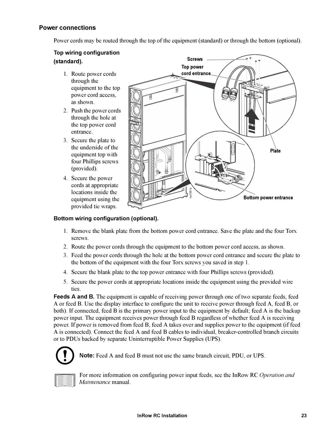 APC ACRC100, ACRC103 manual Power connections 