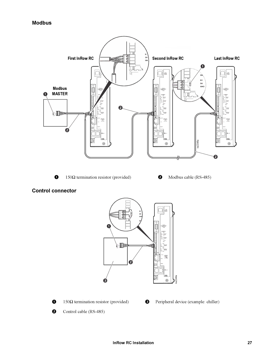 APC ACRC100, ACRC103 manual Modbus, Control connector 