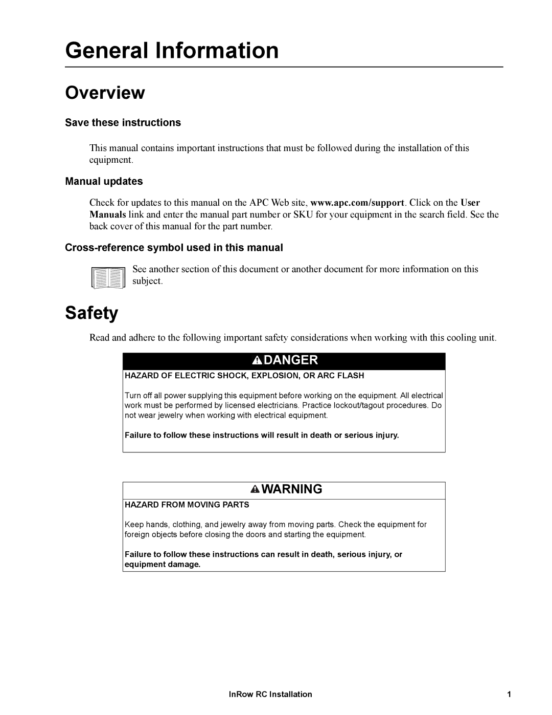 APC ACRC100, ACRC103 Overview, Safety, Manual updates Cross-reference symbol used in this manual 