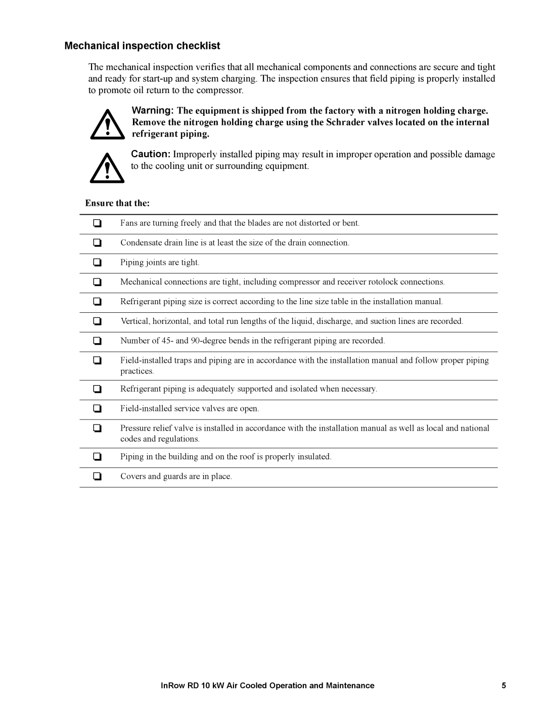 APC ACRD101, ACRD100 manual Mechanical inspection checklist, Ensure that 