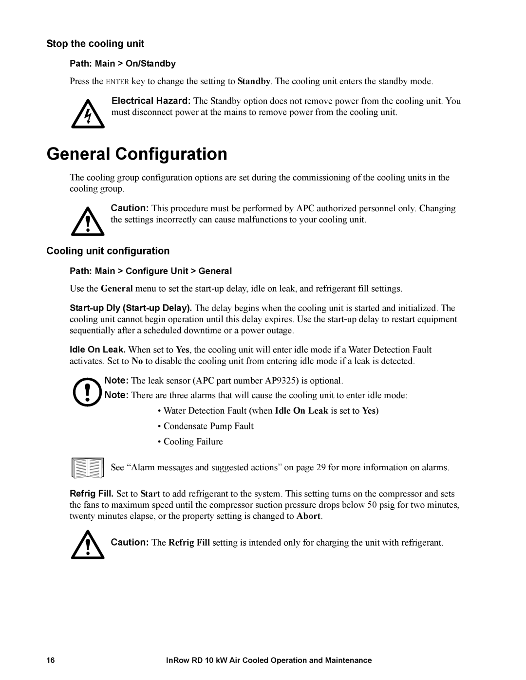 APC ACRD100, ACRD101 manual General Configuration, Stop the cooling unit, Cooling unit configuration 