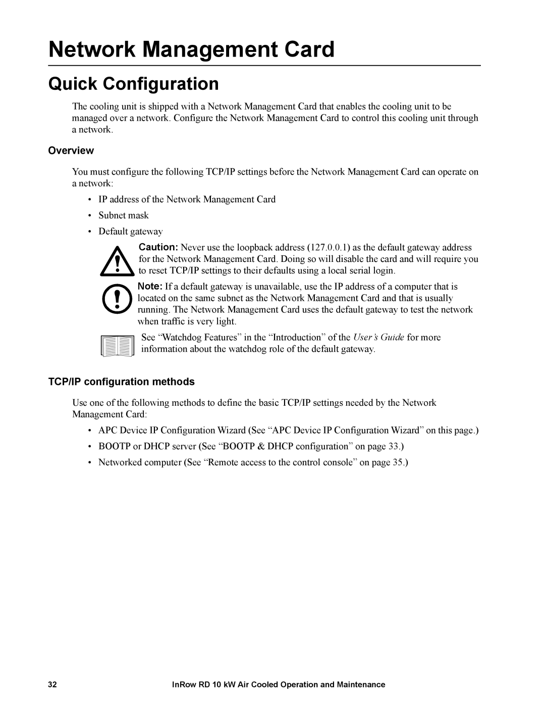 APC ACRD100, ACRD101 manual Quick Configuration, Overview, TCP/IP configuration methods 