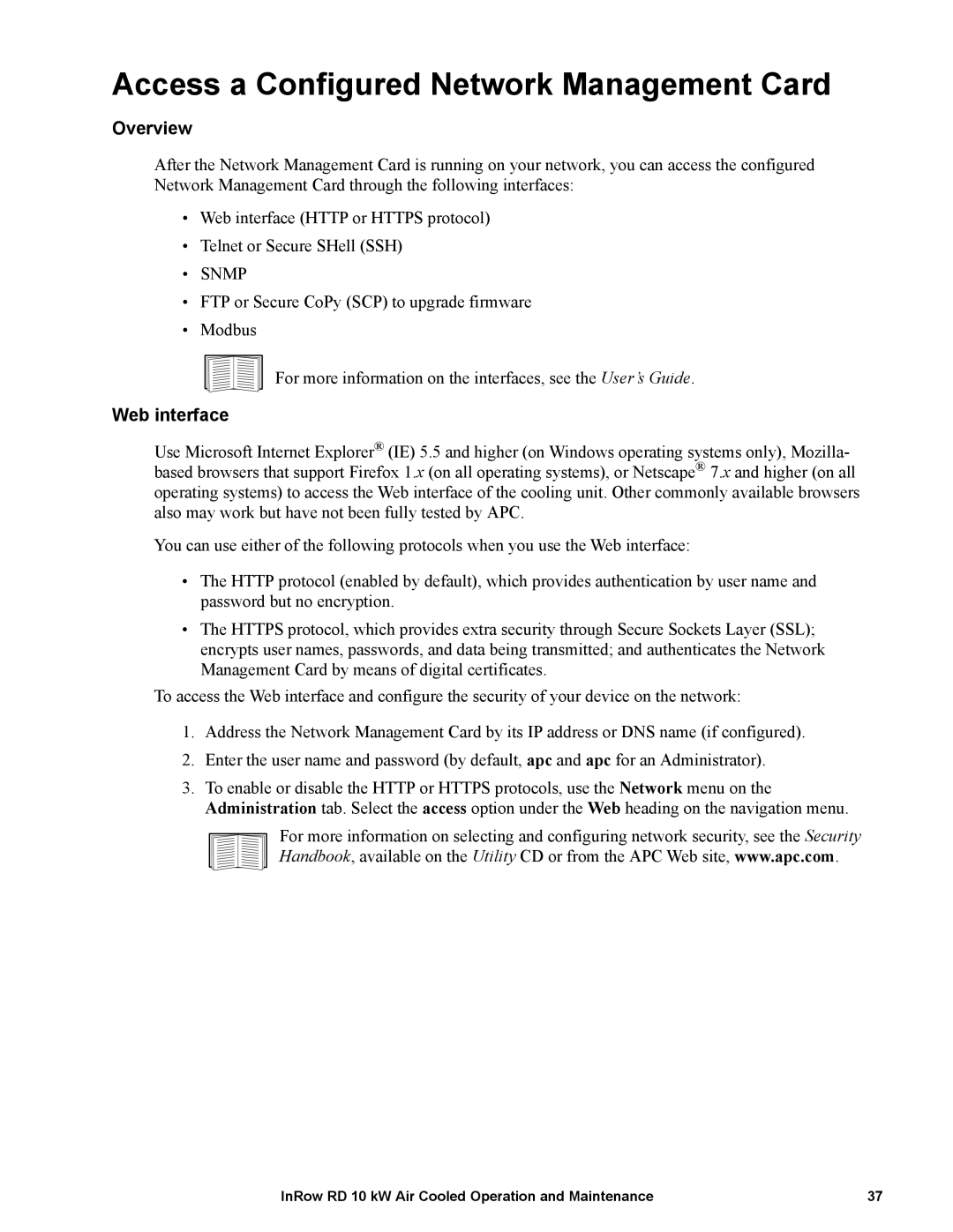 APC ACRD101, ACRD100 manual Access a Configured Network Management Card, Web interface 