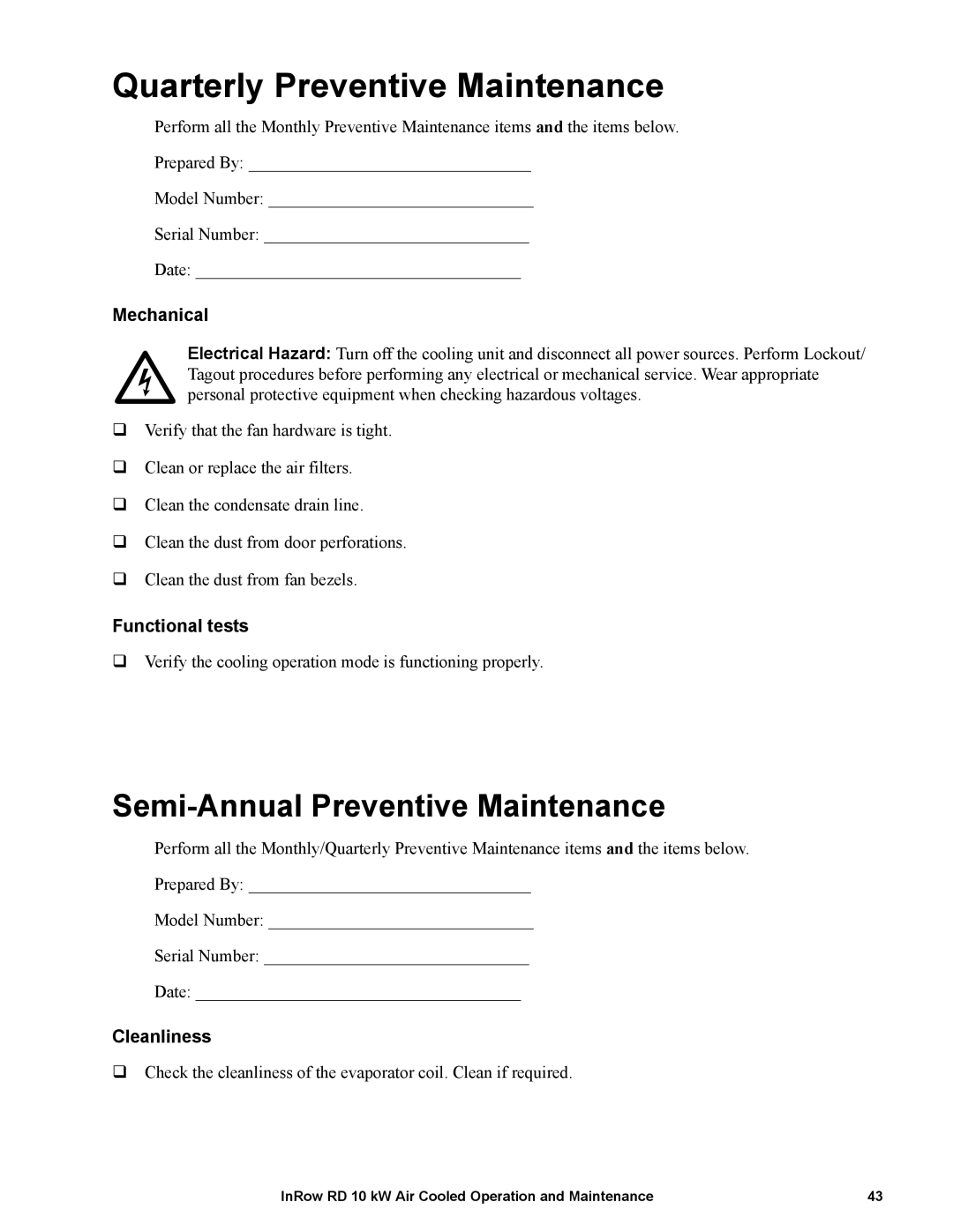 APC ACRD101, ACRD100 manual Semi-Annual Preventive Maintenance, Functional tests 