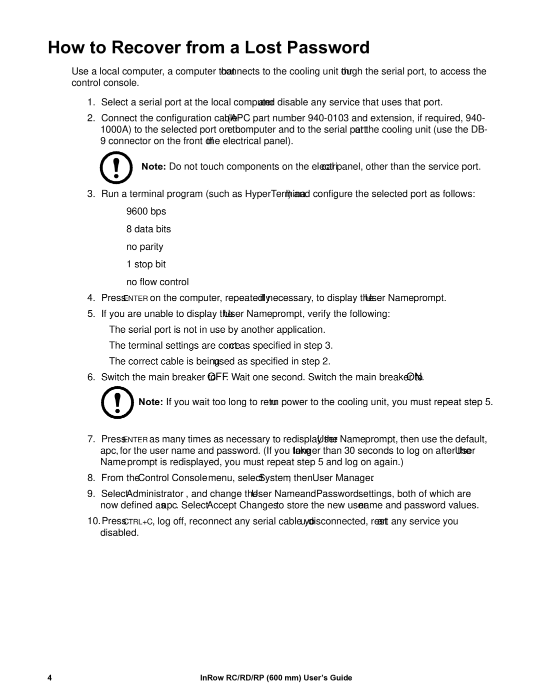 APC ACRD500, ACRP501, ACRP500, ACRP100, ACRP101, ACRD501, ACRC501, ACRC500 manual How to Recover from a Lost Password 