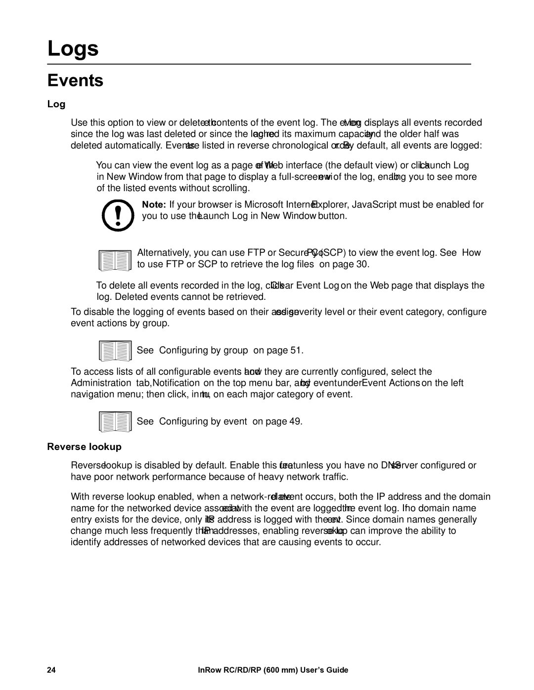 APC ACRP501, ACRP500, ACRP100, ACRP101, ACRD500, ACRD501, ACRC501, ACRC500 manual Logs, Events, Reverse lookup 