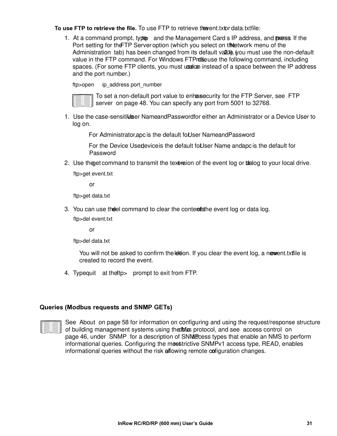 APC ACRC500, ACRP501, ACRP500, ACRP100, ACRP101, ACRD500, ACRD501, ACRC501 manual Queries Modbus requests and Snmp GETs 