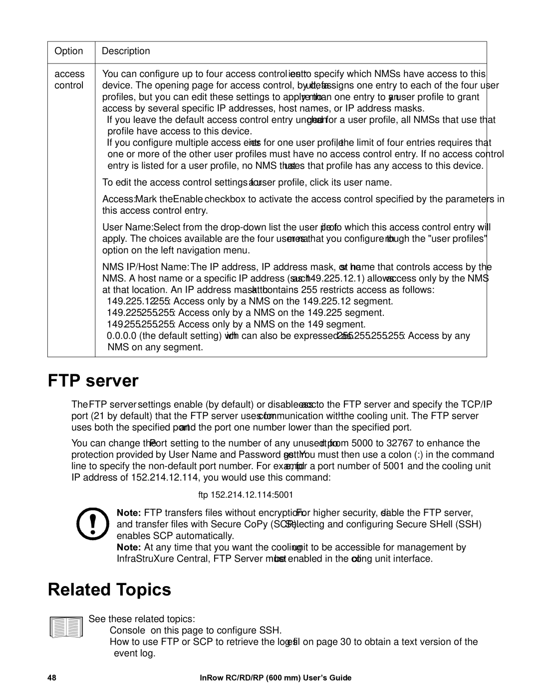 APC ACRP501, ACRP500, ACRP100, ACRP101, ACRD500, ACRD501, ACRC501, ACRC500 manual FTP server, Related Topics 