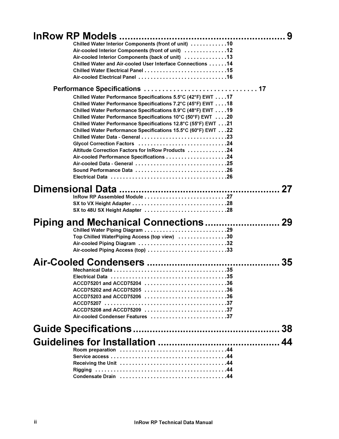 APC ACRP100, ACRP501, ACRP502, ACRP500, ACRP102, ACRP101 manual InRow RP Models 