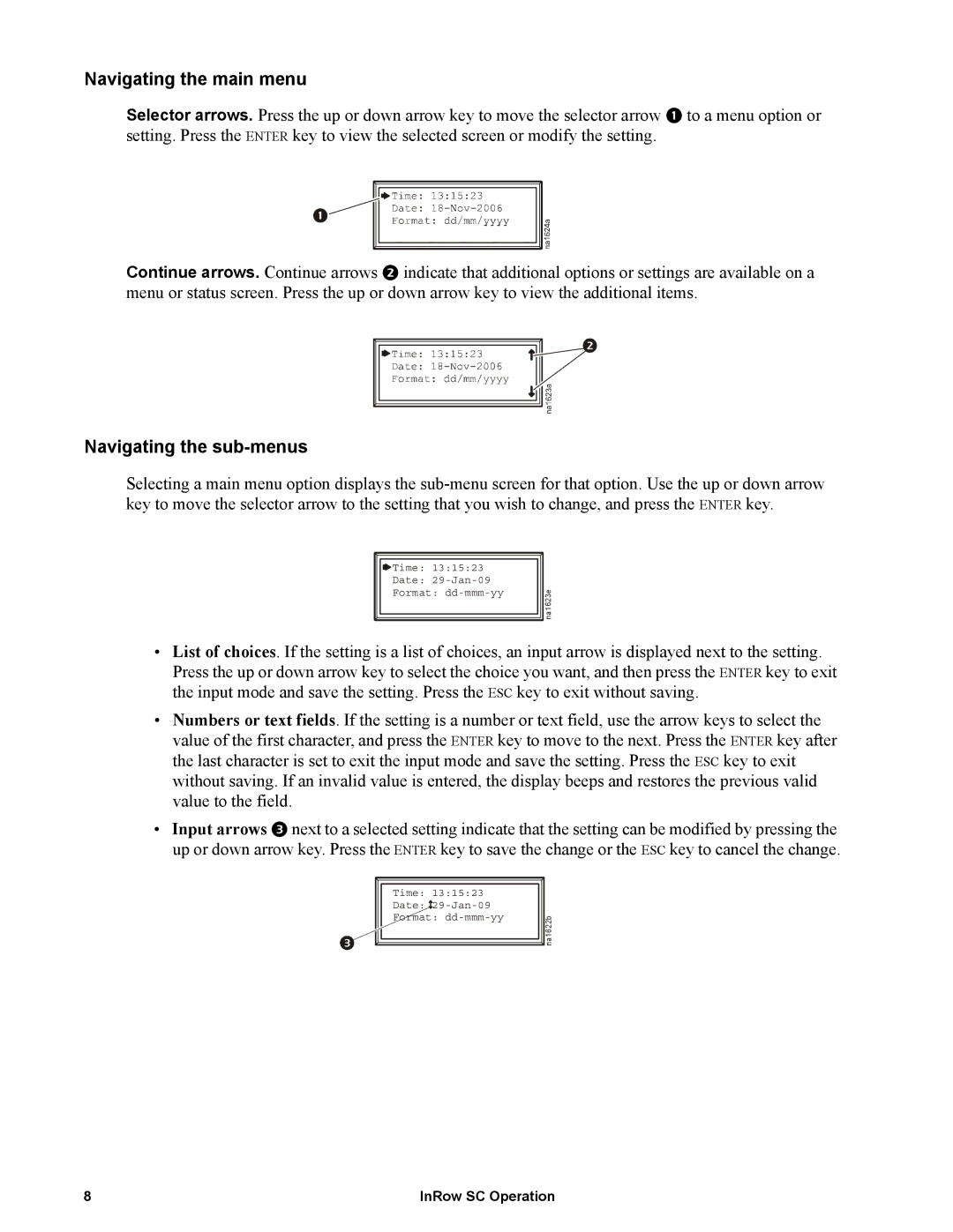 APC ACSC100, ACSC101 manual Navigating the main menu, Navigating the sub-menus 