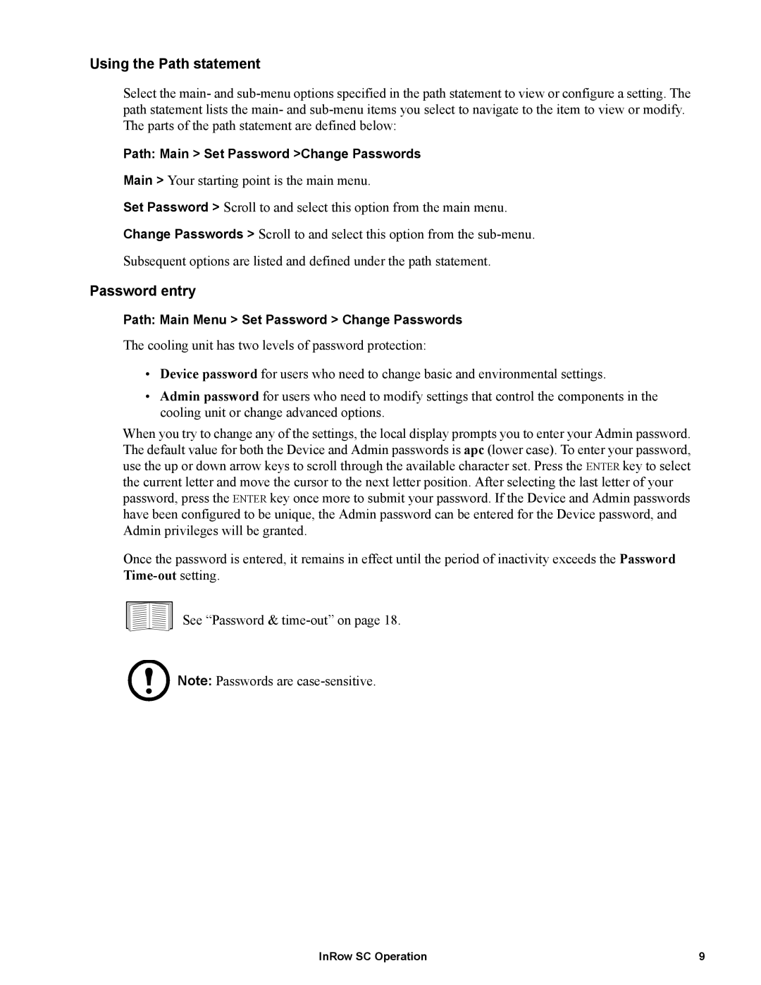 APC ACSC101, ACSC100 manual Using the Path statement, Password entry 