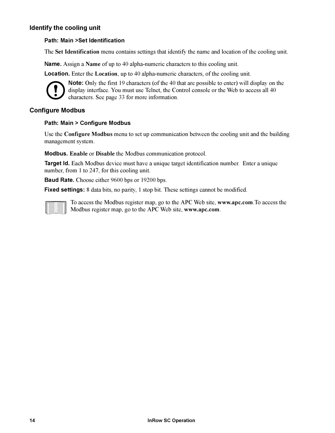 APC ACSC100, ACSC101 manual Identify the cooling unit, Configure Modbus 