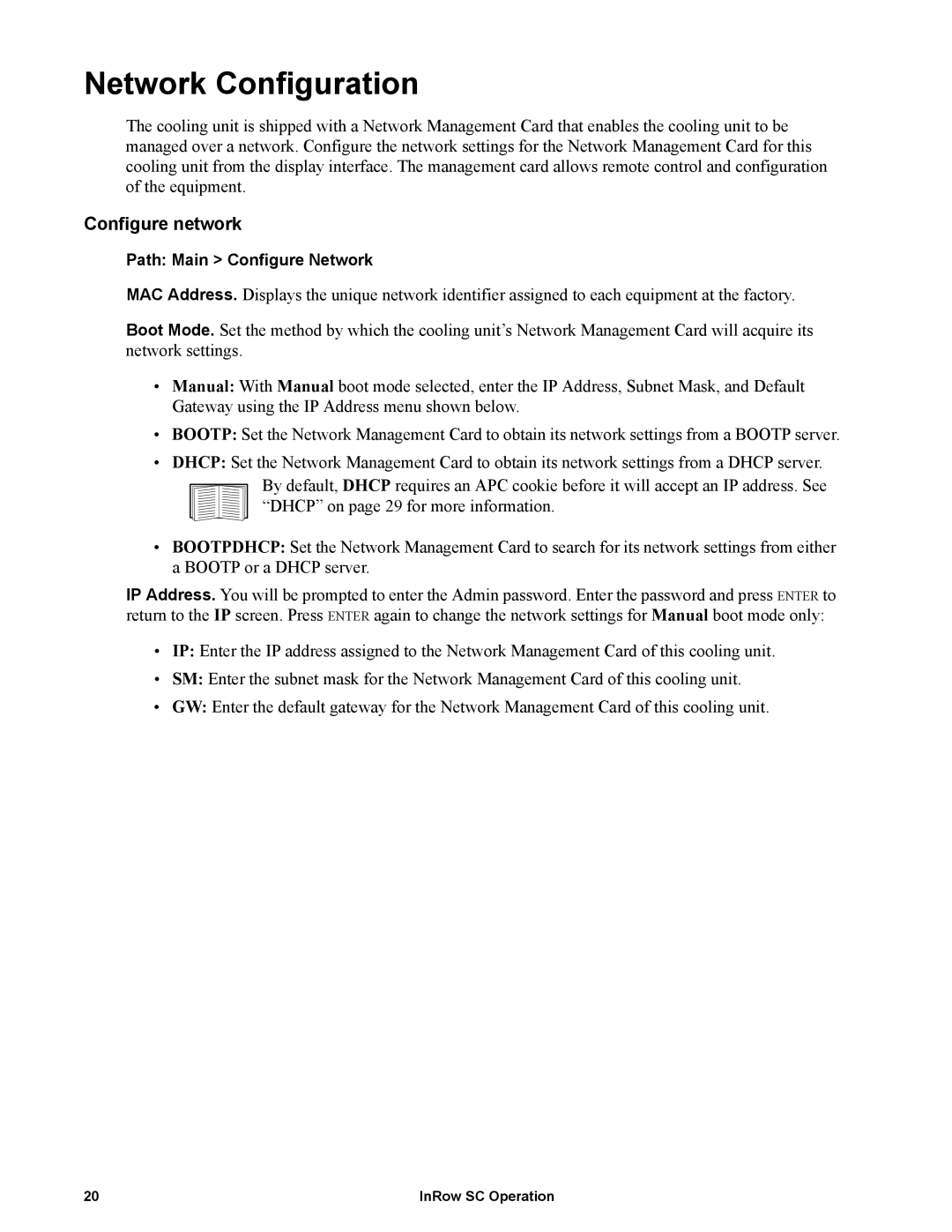 APC ACSC100, ACSC101 manual Network Configuration, Configure network 