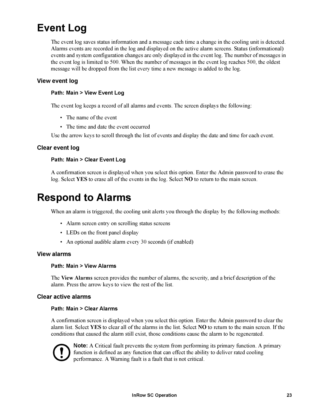 APC ACSC101, ACSC100 manual Event Log, Respond to Alarms 