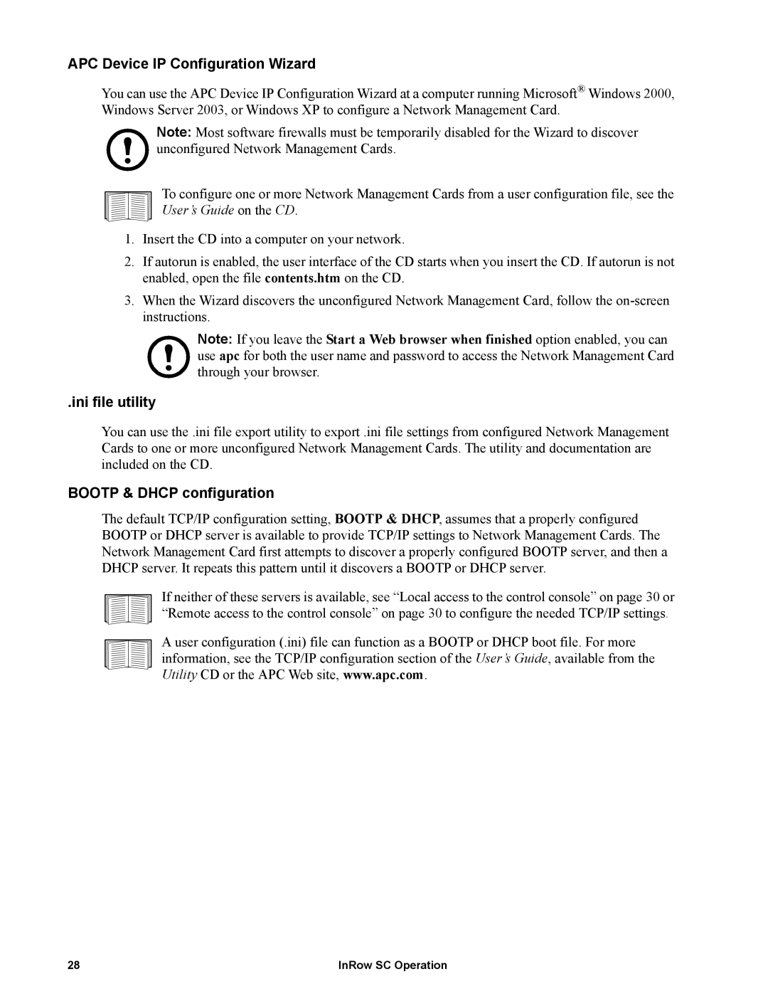 APC ACSC100, ACSC101 manual APC Device IP Configuration Wizard, Ini file utility, Bootp & Dhcp configuration 