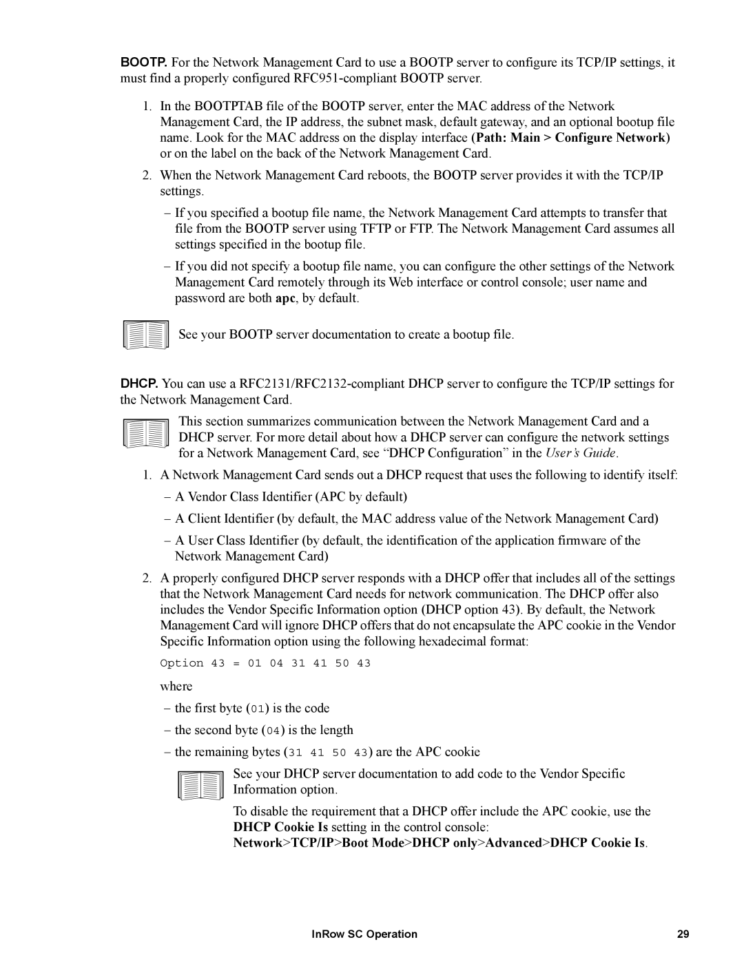 APC ACSC101, ACSC100 manual NetworkTCP/IPBoot ModeDHCP onlyAdvancedDHCP Cookie Is 